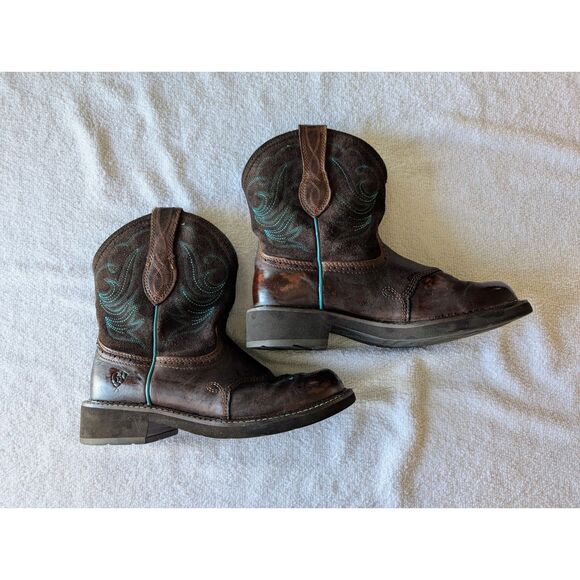 Ariat Women Western Boots Brown Turquoise Stitching Leather Round Toe - Picture 15 of 15